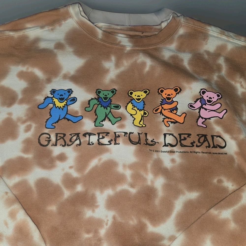 Grateful Dead Tie Dye Sweatshirt Sweater Women XL Orange Bears Hippie - Picture 3 of 6